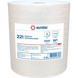 Бумага протирочная 2-х слойная Eurotec 221 33х35 см 1000 л белая, рулон 2/2