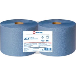 Бумага протирочная 2-х слойная Eurotec 222 23х35 см 1000 л синяя, рулон 2/2