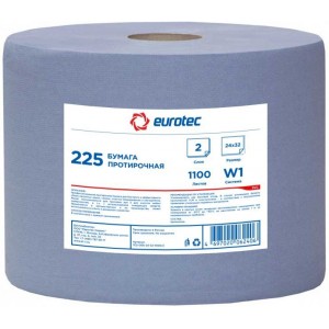 Бумага протирочная 2-х слойная Eurotec 225 24х32 см 1100 л синяя, рулон 2/2