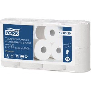 Бумага туалетная в стандартных рулонах мягкая Tork Premium Т4 23 м x 9,5 см 2-х сл 184 л белый, шт 8/8